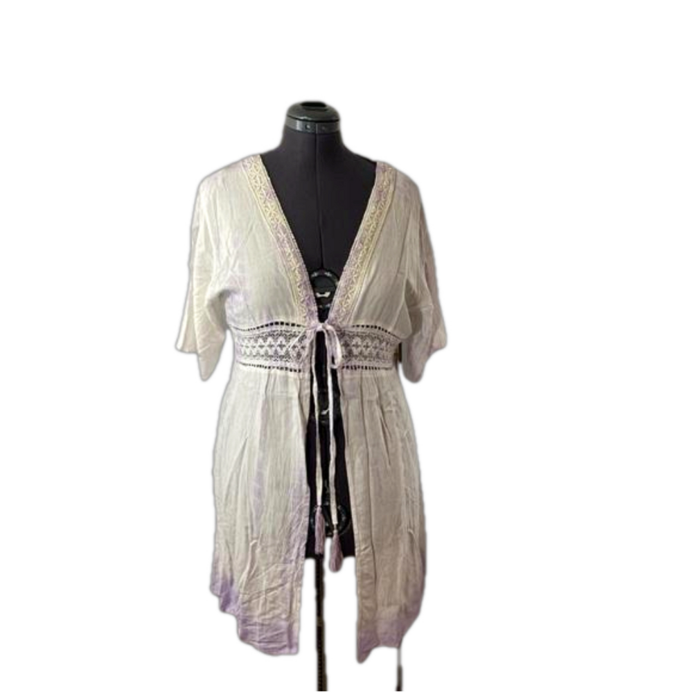 Salty Lemon Purple Ice Crochet & Lace Tie Front Swim Coverup SKU0353
